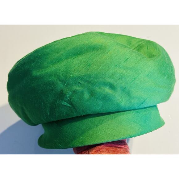 Vintage Adolfo II By Jordan Marsh green silk Pillbox Hat 50’s 60’s Vtg NY Paris - Picture 2 of 10